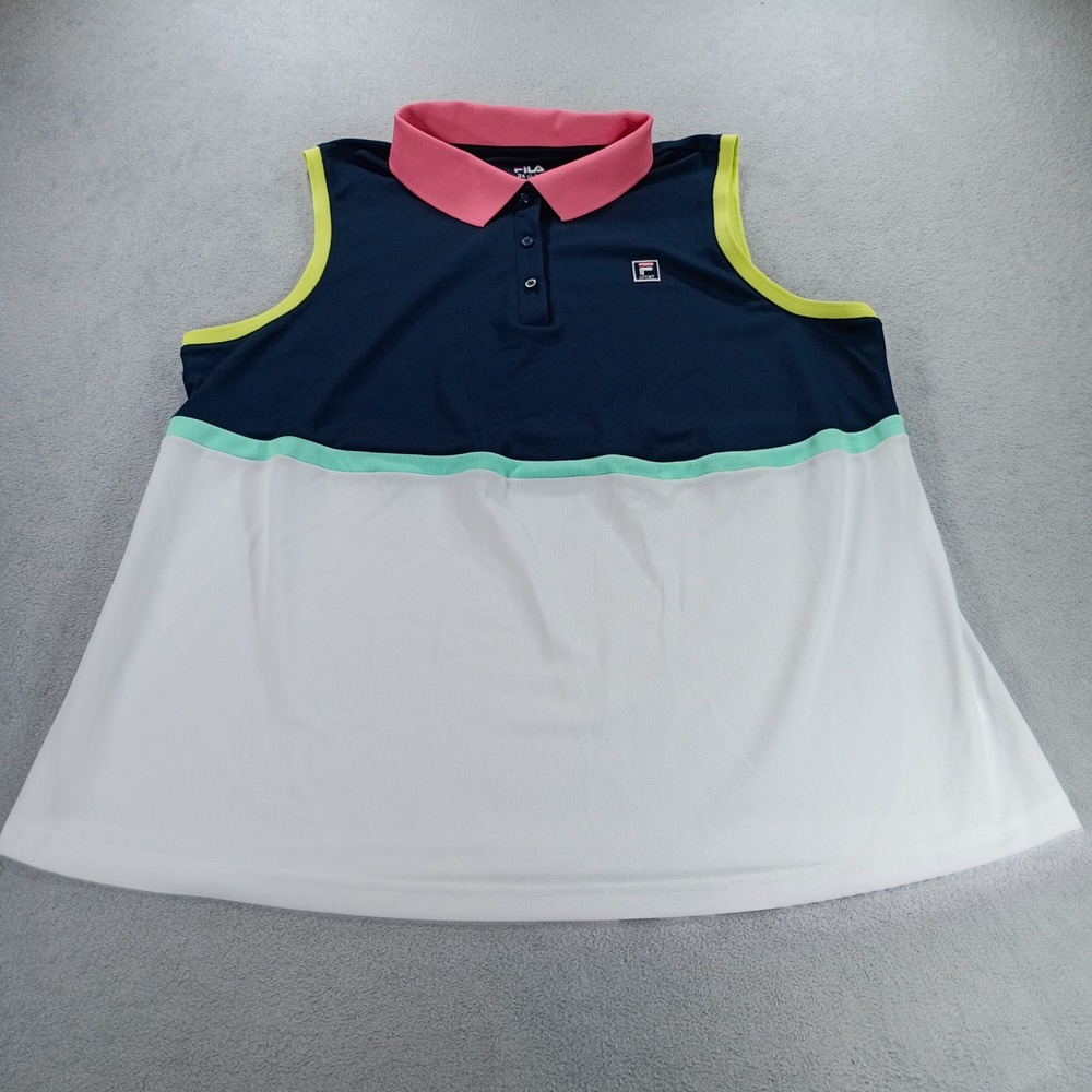 Fila Womens Sport Sleeveless Polo Navy White Pink 3X Colorblock Top